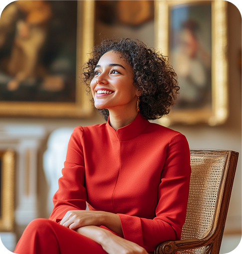Professional woman in red dress